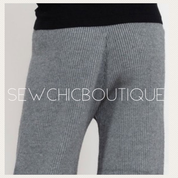 Rib Texture Bell Bottom Sweater Pants Gray - Picture 3 of 5